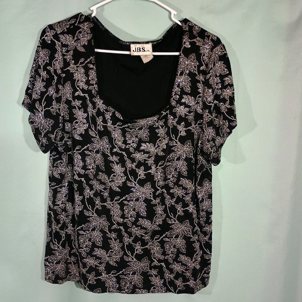 Women’s Black Floral Blouse – Short Sleeve Scoop Neck Casual Lightweight Top